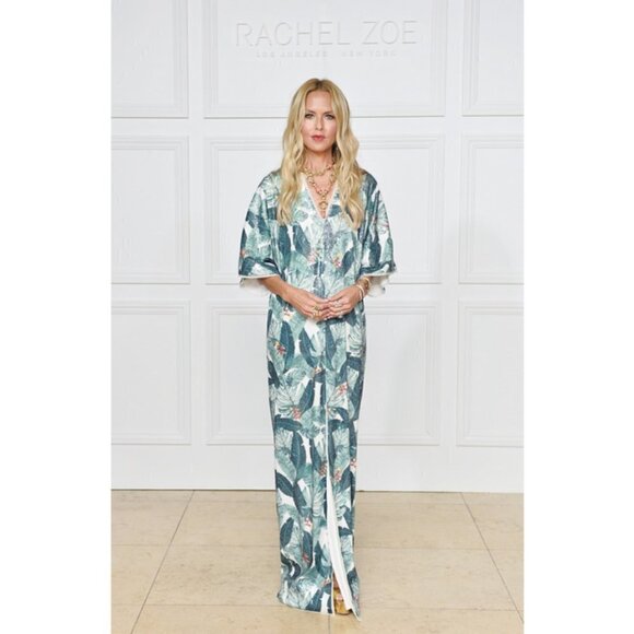 💕RACHEL ZOE COLLECTION💕 Palm Print Duster ~ Tropical Caftan Dress One Size NWT - Picture 3 of 15